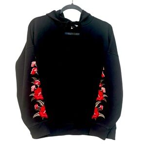 American Eagle Outfitters Black Hoodie with Red Floral Embroidery